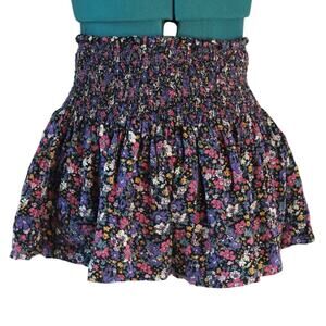 Natural Life Smocked Waist Floral Mini Skirt Black Multicolor Size XS